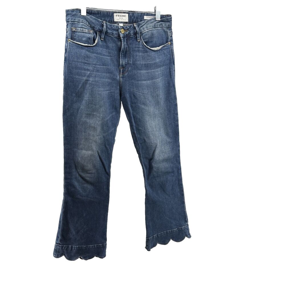 Frame Le Crop Mid-Rise Mini Bootcut Scalloped Hem Jeans Sz 28